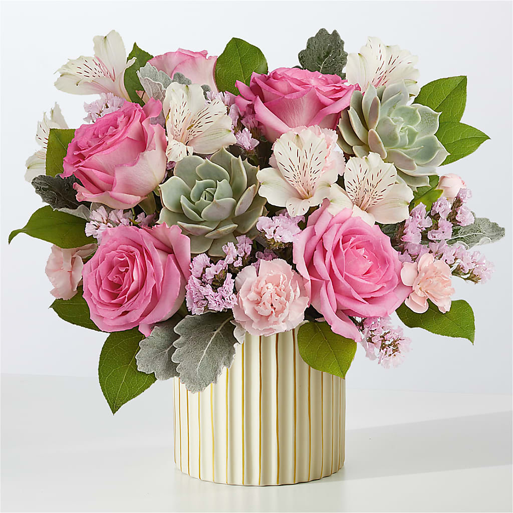 Dusty Rose Bouquet with Ivory Vase – Gainesville Floral Exchange, Gainesville FL