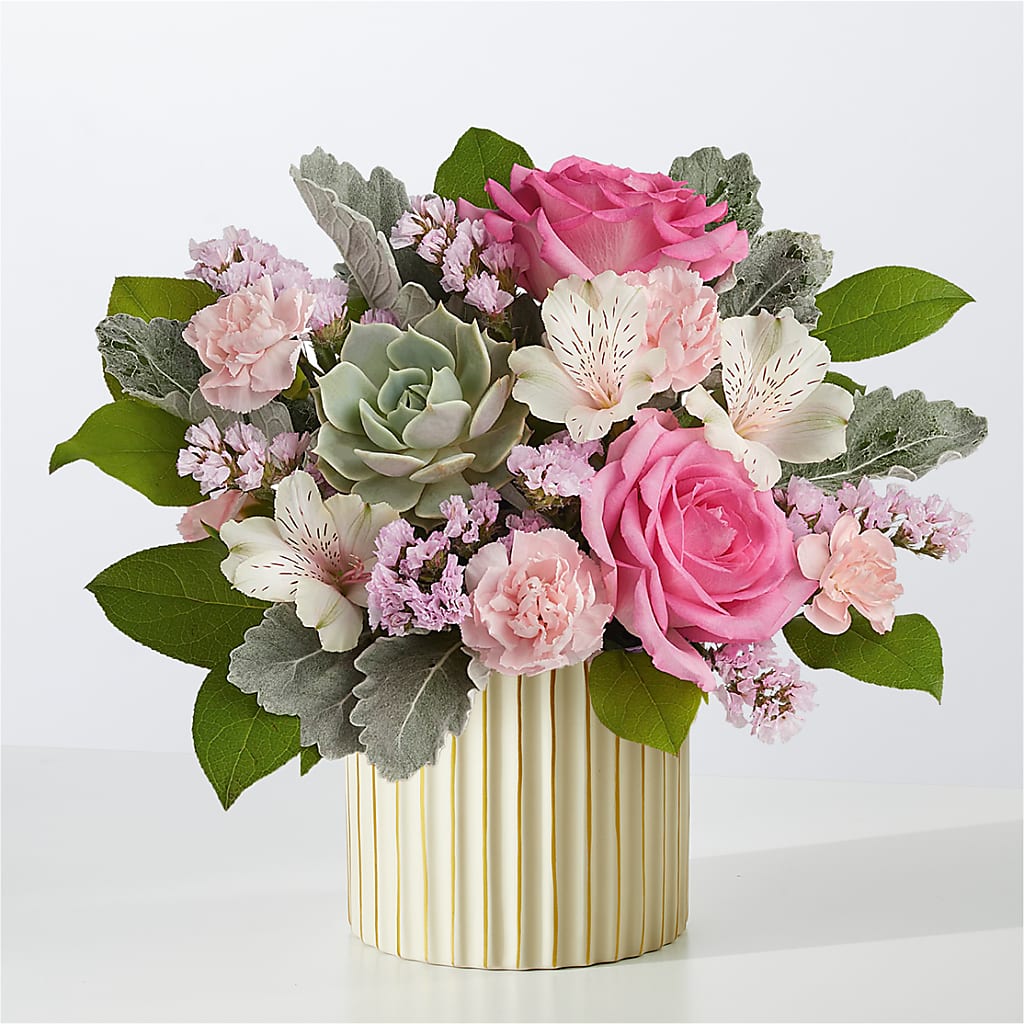 Dusty Rose Bouquet with Ivory Vase – Gainesville Floral Exchange, Gainesville FL