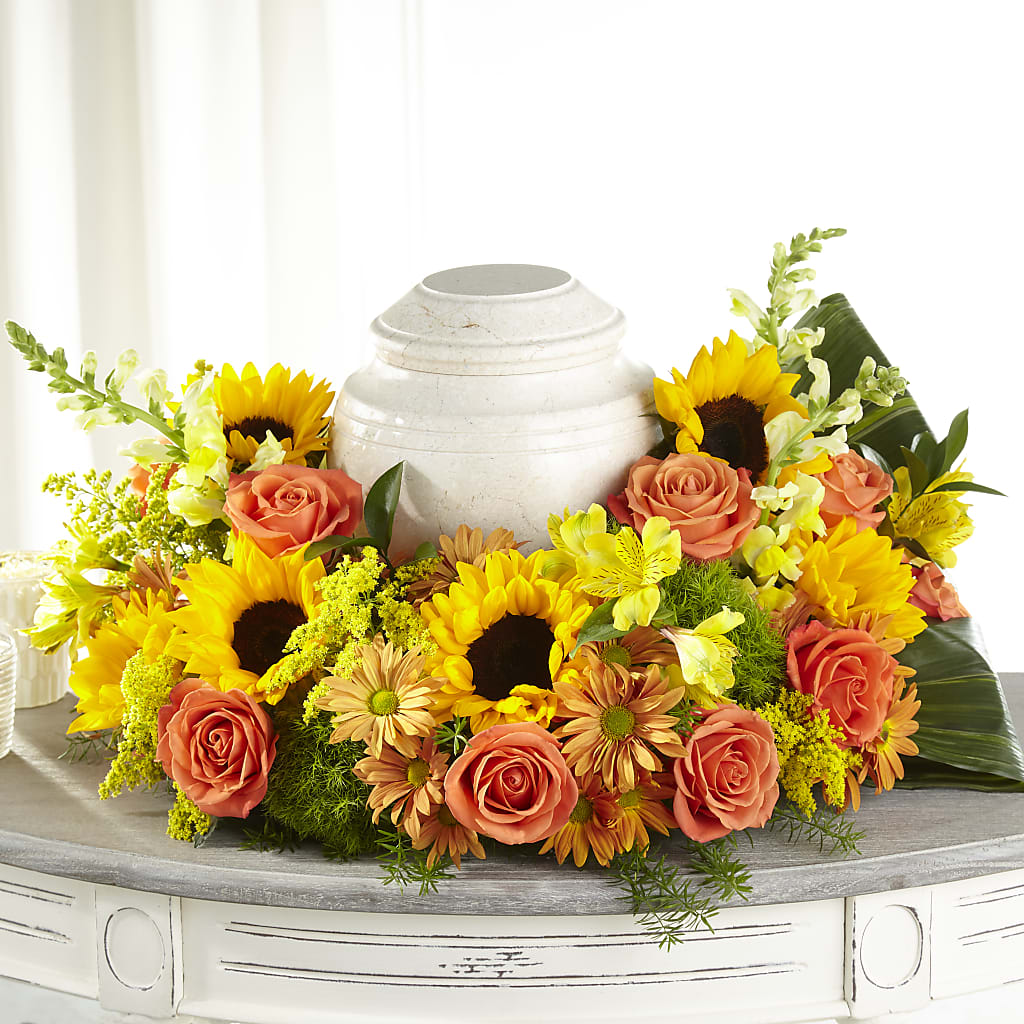 Faithful Sunflower Cremation Adornment – Gainesville Floral Exchange, Gainesville FL
