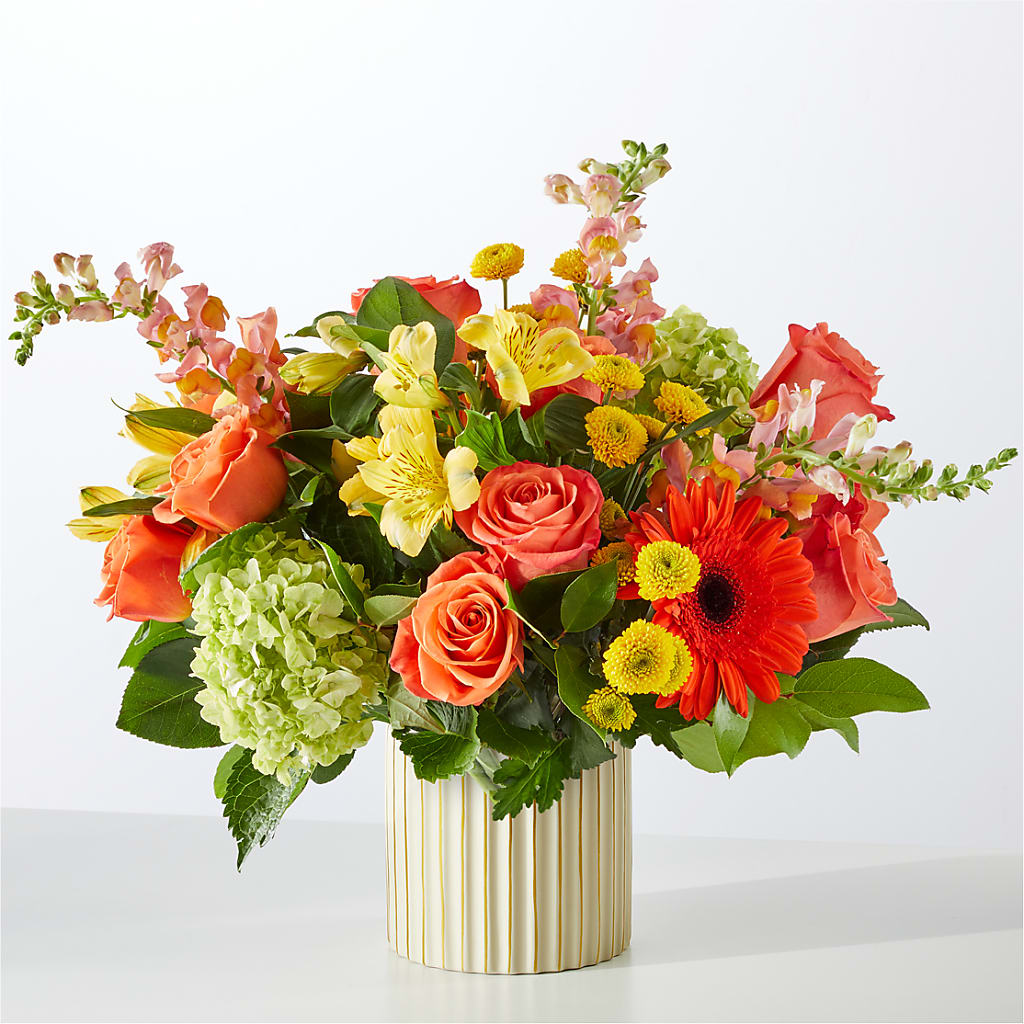 Autumn Sunshine Bouquet with Ivory Vase – Gainesville Floral Exchange, Gainesville FL